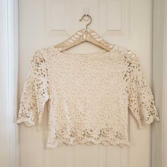 Nightcap Tops - Nightcap Lace Cream Crop Top